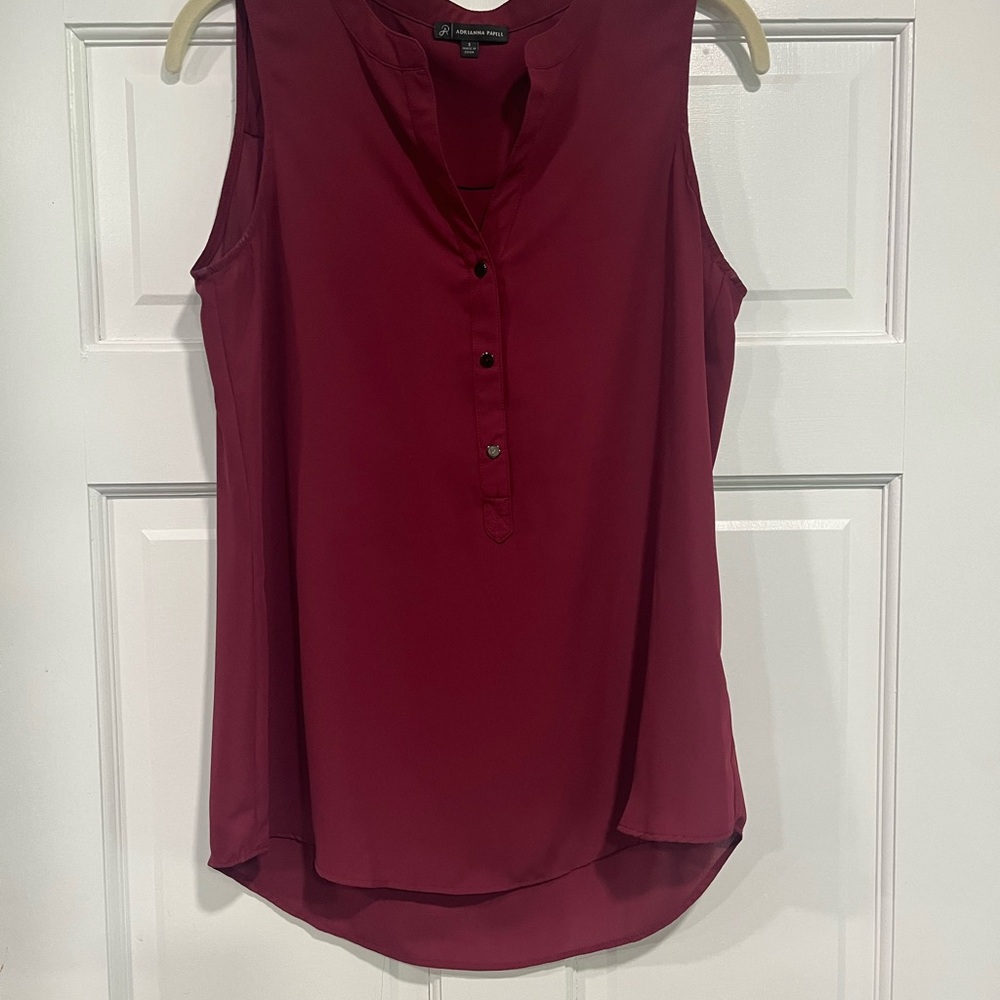 Adrianna Papell Red Sleeveless Blouse with Mandarin Collar
